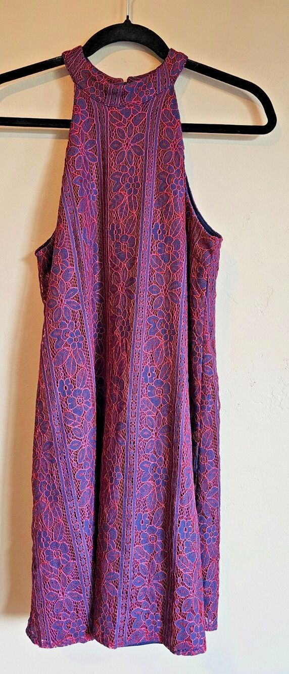 ALYA navy Blue Red floral Lace Halter Cut Tunic Dress XS